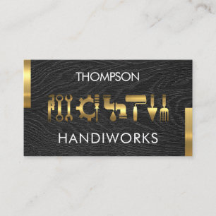 Handyman Tools On Wood Gold Tabs Business Card