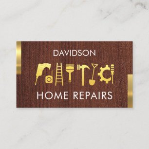 Handyman Tools On Wood Gold Tabs Business Card