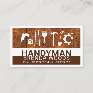 Handyman Tools On Wood Panel Business Card