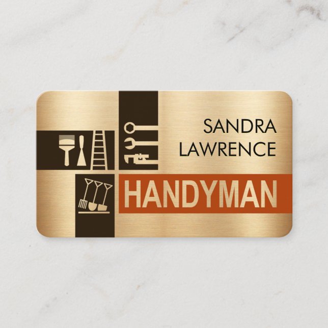 Handyman Tools Silhouette On Bronze Business Card (Front)