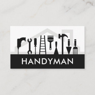 Handyman Tools Silhouette On Rooftop Business Card