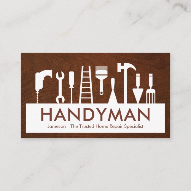 Handyman Tools Silhouette Placard Business Card (Front)
