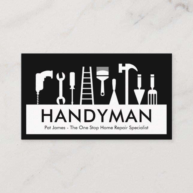 Handyman Tools Silhouette Placard Business Card (Front)
