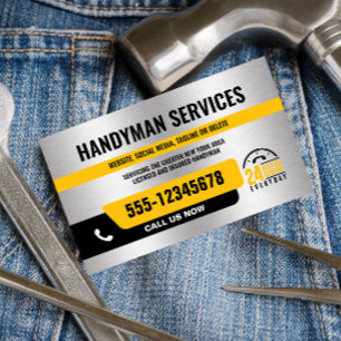 HANDYMAN URGENT REPAIR 24/ SILVER BLACK YELLOW BUSINESS CARD