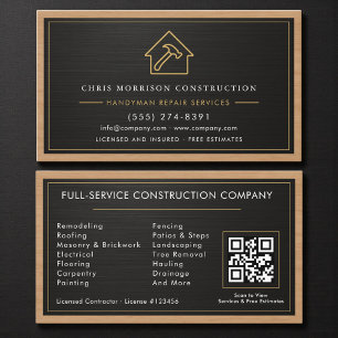 Handyman Wood Metallic Construction Black Gold  Business Card