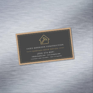 Handyman Wood QR Code Construction Black Gold  Magnetic Business Card