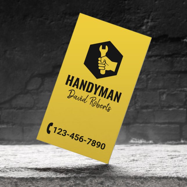 Handyman Wrench Hand Logo Gold Repair Service  Business Card (Creator Uploaded)