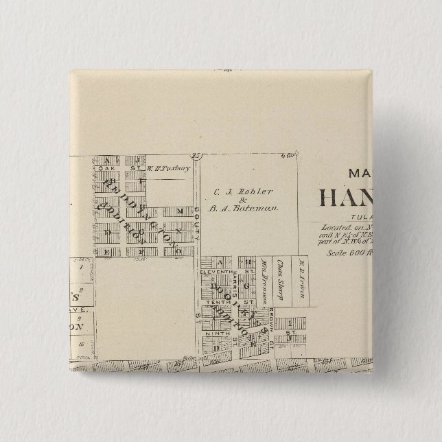 Hanford, Tulare County 15 Cm Square Badge (Front)