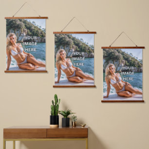 HANG! 🖼️ Custom Tapestry with Wood Top Display