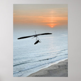 Hang Glider Silhouette Ocean Sunset Beach Coastal Poster