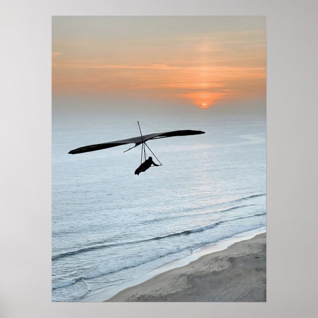  Hang Glider Silhouette Ocean Sunset Beach Coastal Poster (Front)