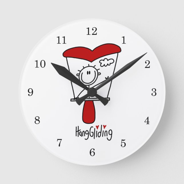 Hang Gliding Stick Figure Round Clock (Front)
