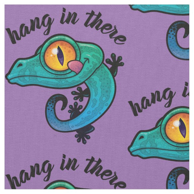 Hang In There Colourful Gecko Fabric (Close Up)