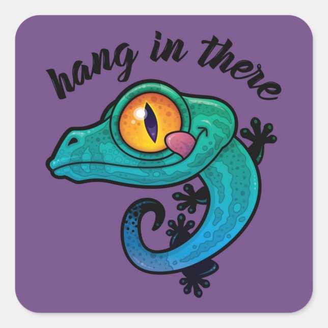 Hang In There Colourful Gecko Square Sticker (Front)