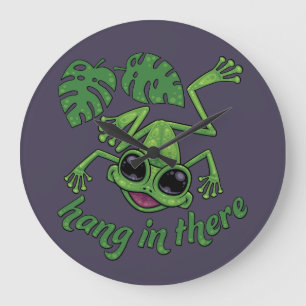 Hang In There Happy Green Tree Frog Large Clock
