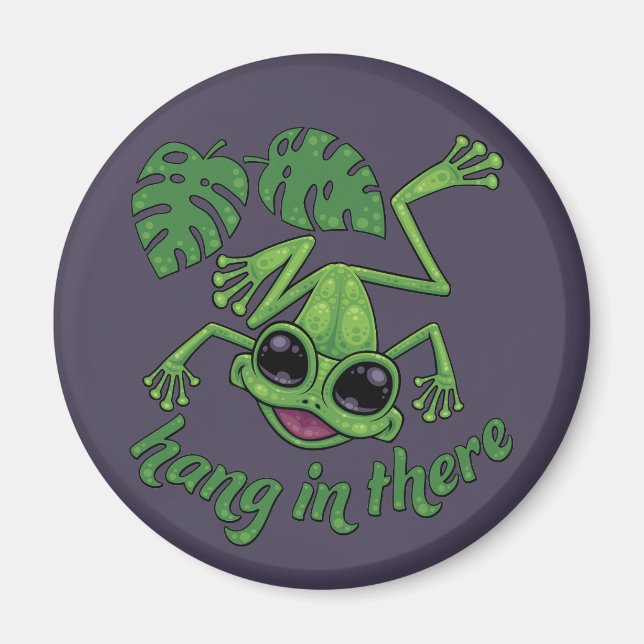 Hang In There Happy Green Tree Frog Magnet (Front)