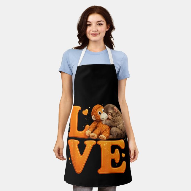 Hang in There Punch Monkey Cute Baby Macaque  Apron (Worn)