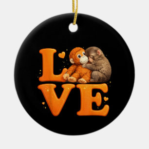Hang in There Punch Monkey Cute Baby Macaque  Ceramic Tree Decoration