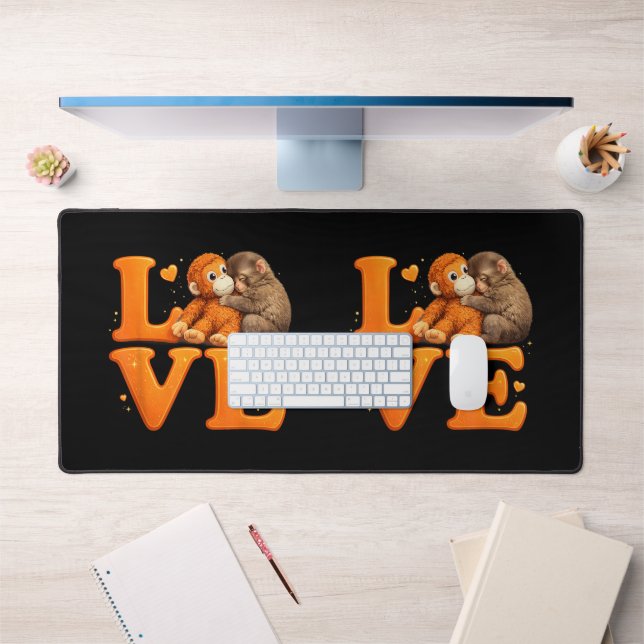 Hang in There Punch Monkey Cute Baby Macaque  Desk Mat (Office 1)