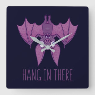 Hang In There Wacky Vampire Bat Square Wall Clock