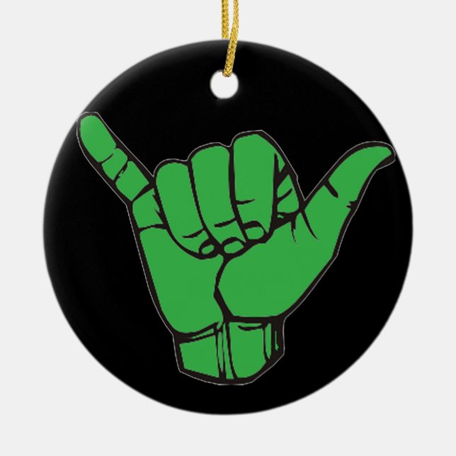 Hang Loose Green Ceramic Tree Decoration (Front)