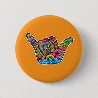 Hang Loose Shaka Hand Retro Surf Wave Art Button