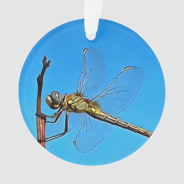 Hang On Artistic Dragonfly Against Cerulean Blue Ornament (Front)