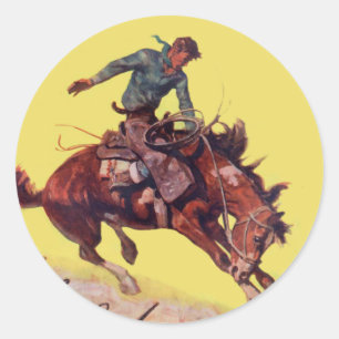 Hang On Cowboy Classic Round Sticker