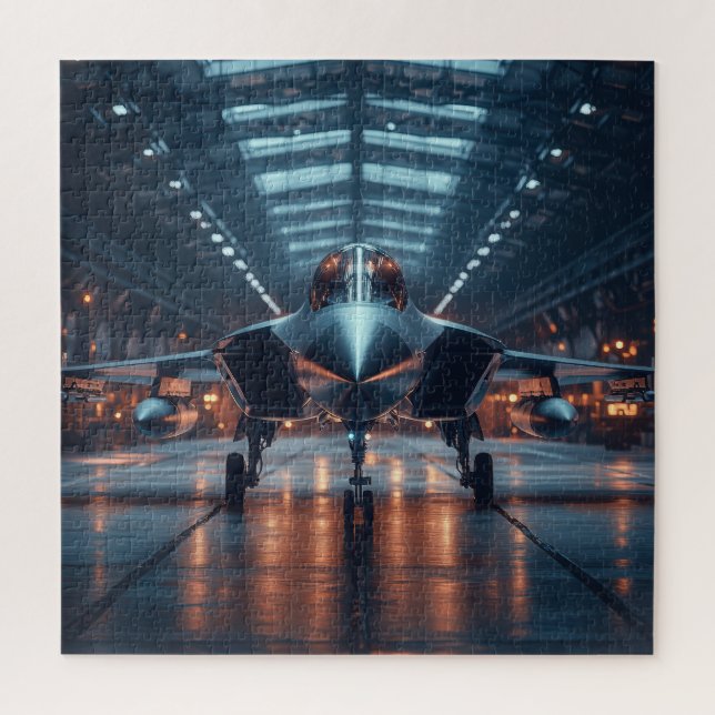 Hangar Jet at Dusk – Aviation Puzzle (Vertical)