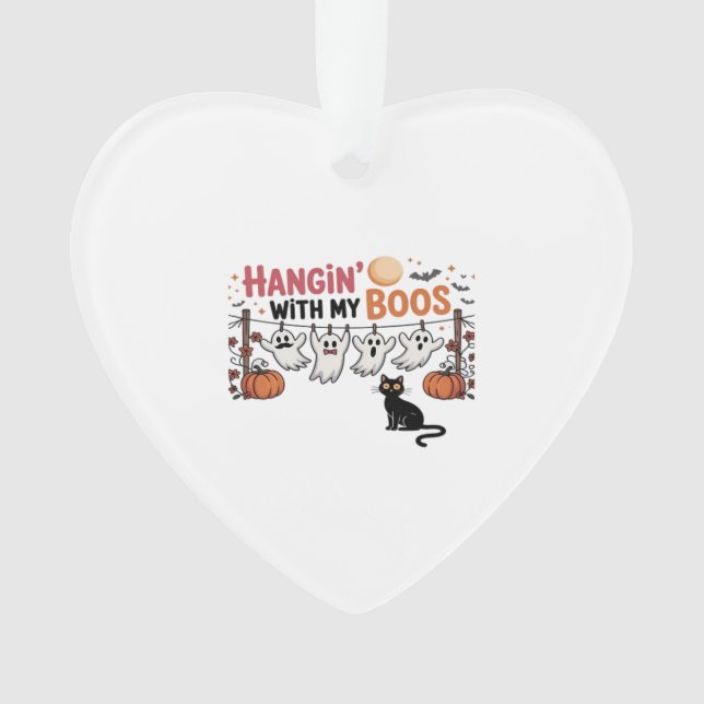 Hangin With My Boos Ghost Holding Black Cat Funny  Ornament (Front)