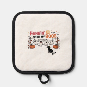 Hangin With My Boos Ghost Holding Black Cat Funny Pot Holder