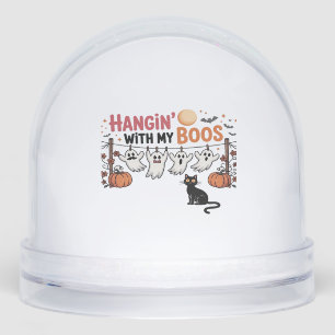 Hangin With My Boos Ghost Holding Black Cat Funny  Snowglobe