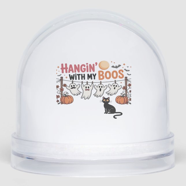 Hangin With My Boos Ghost Holding Black Cat Funny  Snowglobe (Front)