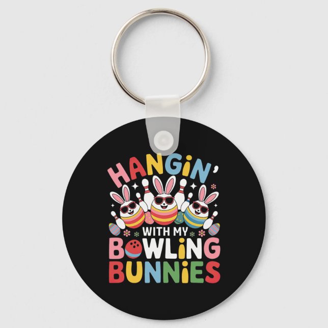 Hangin' With My Bowling Bunnies Three Cute Bunny E Key Ring (Front)