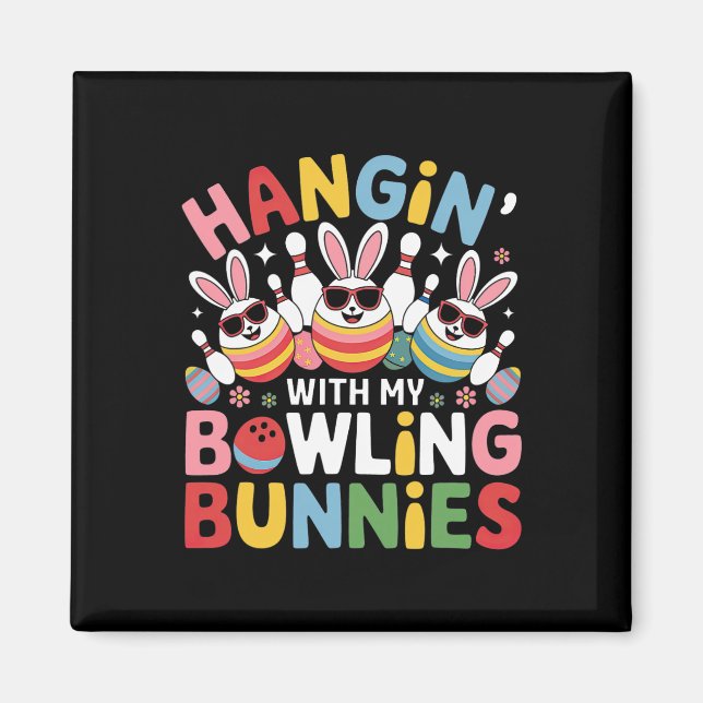 Hangin' With My Bowling Bunnies Three Cute Bunny E Magnet (Front)