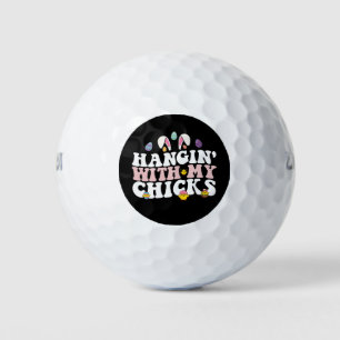 Hangin' With My Chicks Easter Bunny Groovy Retro Golf Balls