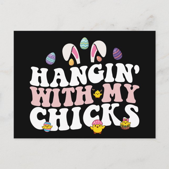Hangin' With My Chicks Easter Bunny Groovy Retro Postcard (Front)