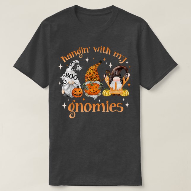 Hangin With My Gnomies Cute Halloween Pumpkin Gnom T-Shirt (Design Front)