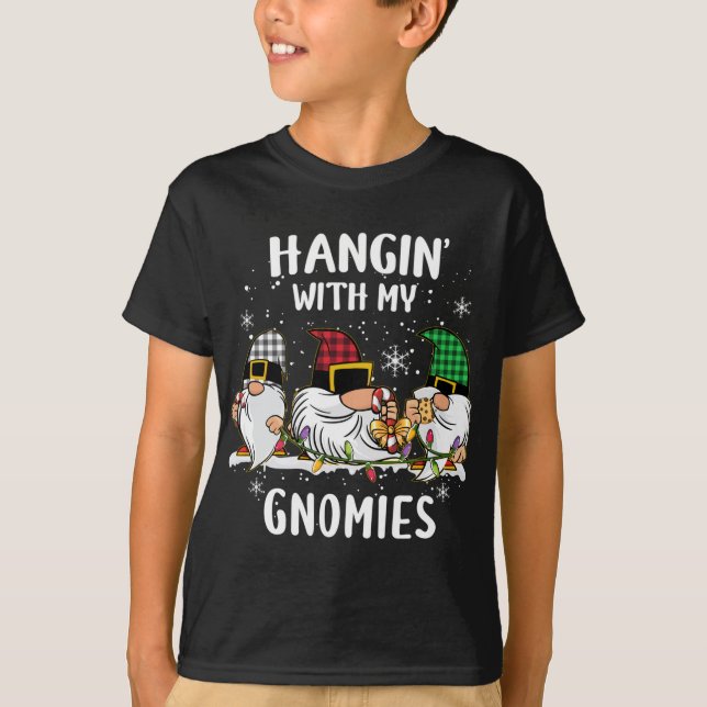 Hangin' With My Gnomies Three Gnomes Christmas Buf T-Shirt (Front)