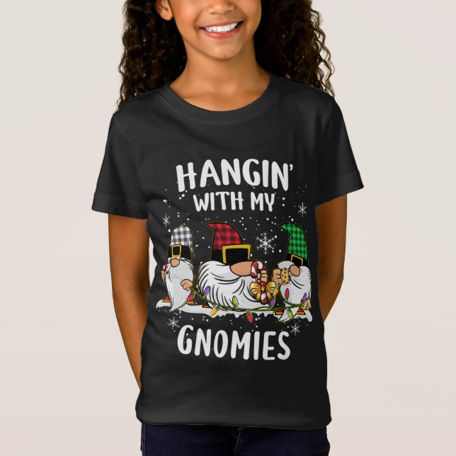 Hangin' With My Gnomies Three Gnomes Christmas Buf T-Shirt (Front)
