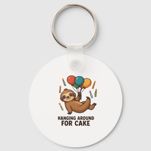 Hanging Around For Cake Birthday Balloon Sloth , C Key Ring (Front)
