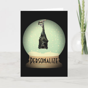 Hanging bat snow globe black vintage gothic fall card