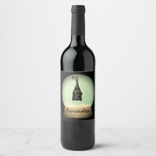 Hanging bat snow globe black vintage gothic  wine label