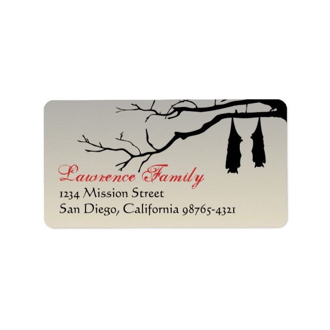Hanging bats bare branches decay Halloween address Label (Front)