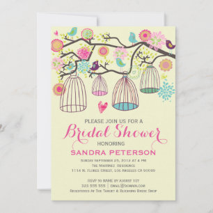 Hanging Bird Cages & Retro Flowers Wedding Sticker Invitation