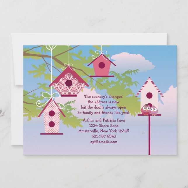 Hanging Bird Houses Moving Announcement (Front)