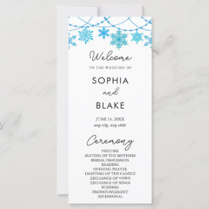 Hanging Blue Snowflakes White Wedding Program