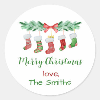 Hanging Christmas Stockings Garland Classic Round Sticker