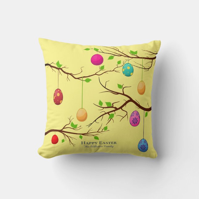Hanging Easter Eggs, Spring Tree Branches Cushion (Front)