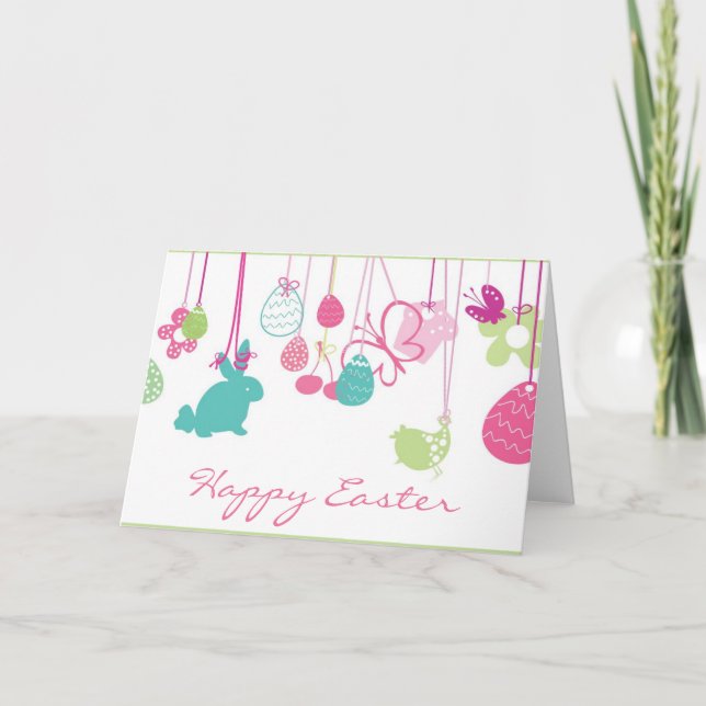 Hanging Easter Ornaments Holiday Card (Front)